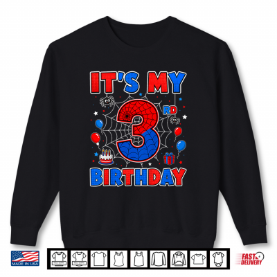 Sweatshirt Kids Its My 3rd Birthday Boy Spider Web Theme Party 3 Year Old Shirt
