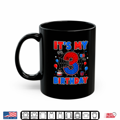 Mug Kids Its My 3rd Birthday Boy Spider Web Theme Party 3 Year Old Shirt