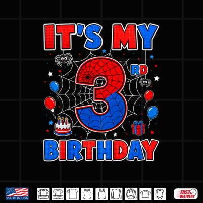 Design Kids Its My 3rd Birthday Boy Spider Web Theme Party 3 Year Old Shirt