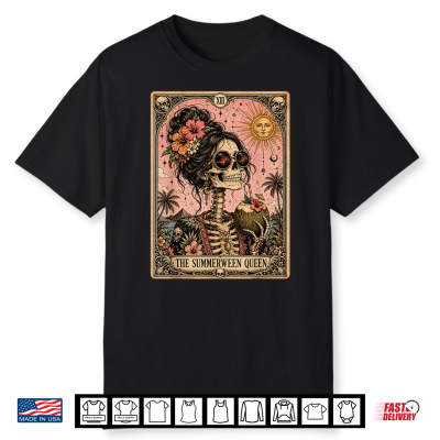 Summerween Funny Girl Women Skeleton Tarot Card Spooky Ghoul Shirt