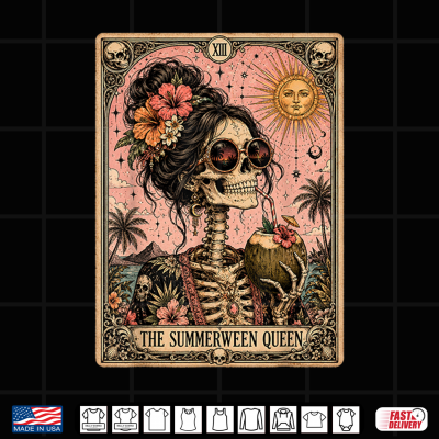 Design Summerween Funny Girl Women Skeleton Tarot Card Spooky Ghoul Shirt