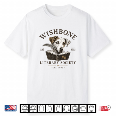 Wishbone Literary Society Vintage Book Lover Dog Design Shirt