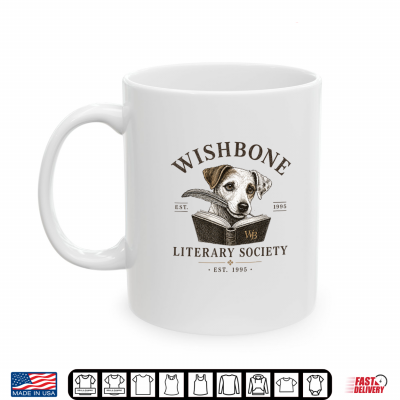 Mug Wishbone Literary Society Vintage Book Lover Dog Design Shirt