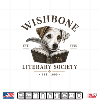 Design Wishbone Literary Society Vintage Book Lover Dog Design Shirt