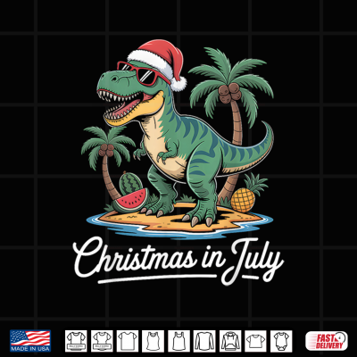 Design Christmas in July Men Boys Toddler T Rex Dinosaur Shirt