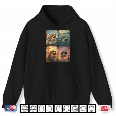Hoodie Raccoon Riding Shark Ocean Adventure Vintage Photobooth Meme Shirt