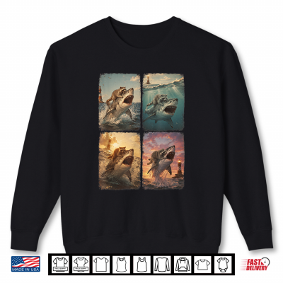 Sweatshirt Raccoon Riding Shark Ocean Adventure Vintage Photobooth Meme Shirt