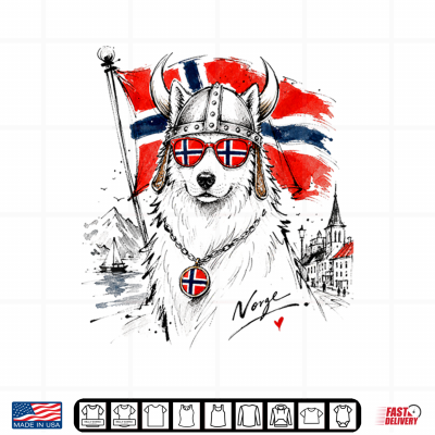 Design Norwegian Viking Dog Art Sketch Norway Flag Country Pride Shirt