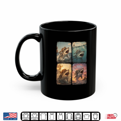 Mug Raccoon Riding Shark Ocean Adventure Vintage Photobooth Meme Shirt