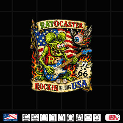 Design Rat Fink USA Rock Guitar Music Highway 66 Retro Vintage 60s Shirt