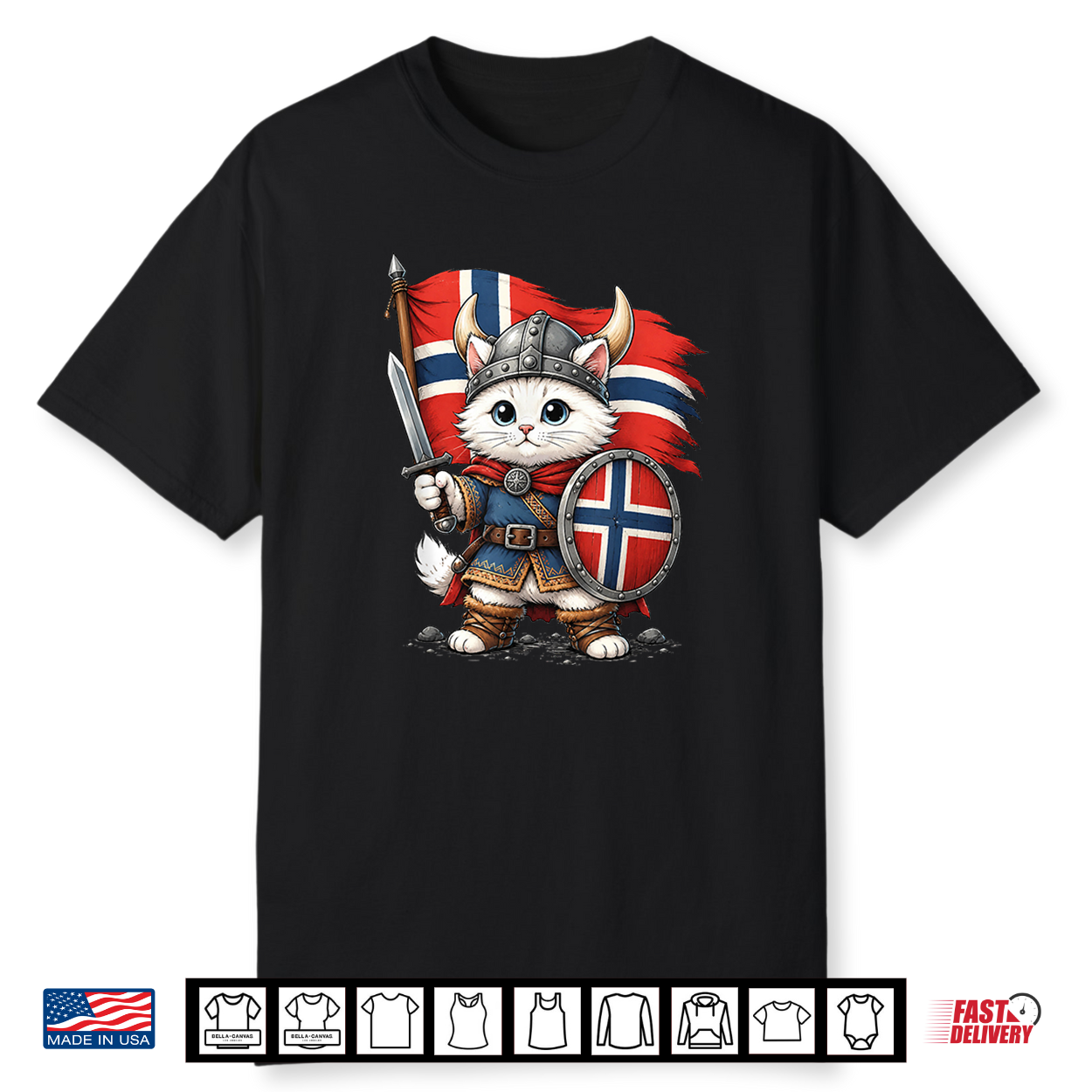 Cute Norwegian Cat Viking Warrior Norway Flag Pride Graphic Shirt Cute Norwegian Cat Viking Warrior Norway Flag Pride Graphic Shirt