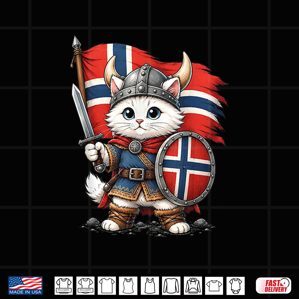 Cute Norwegian Cat Viking Warrior Norway Flag Pride Graphic Shirt Cute Norwegian Cat Viking Warrior Norway Flag Pride Graphic Shirt