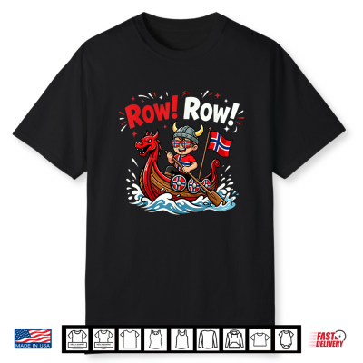 Norwegian Viking Boy Row Boat Norway Flag Norse Heritage Art Shirt