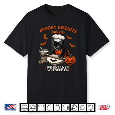 Spooky Biscuits Bakery Funny Black Cat Halloween Pumpkin Shirt