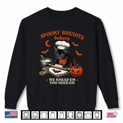 Sweatshirt Spooky Biscuits Bakery Funny Black Cat Halloween Pumpkin Shirt