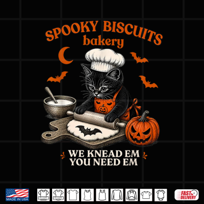 Design Spooky Biscuits Bakery Funny Black Cat Halloween Pumpkin Shirt