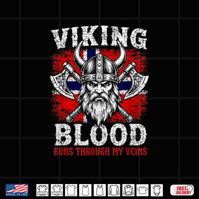 Design Viking Blood Runs Through My Veins Norway Flag Norwegian Shirt