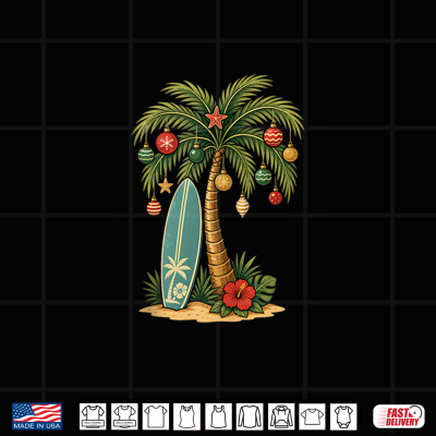 Design Tropical Christmas Palm Tree Surf Beach Holiday Shirt