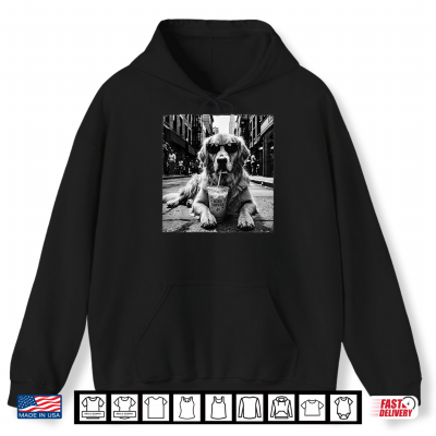 Hoodie Golden Retriever Drinking Iced Milk Coffee Dog Lover Art Shirt