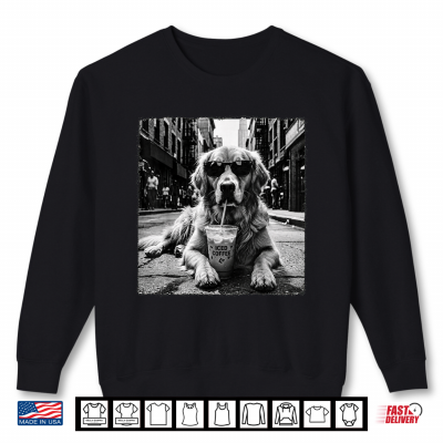 Sweatshirt Golden Retriever Drinking Iced Milk Coffee Dog Lover Art Shirt