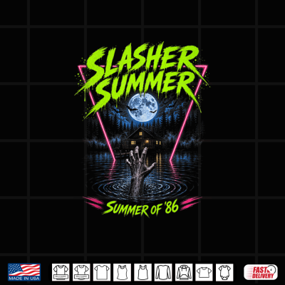 Design Slasher Summer 1986 Retro Horror Movie Summerween Graphic Shirt