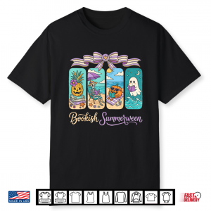Summerween Beach Reading Ghost Pumpkin Skeleton Book Lover Shirt