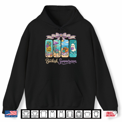 Hoodie Summerween Beach Reading Ghost Pumpkin Skeleton Book Lover Shirt
