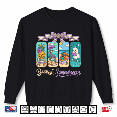 Sweatshirt Summerween Beach Reading Ghost Pumpkin Skeleton Book Lover Shirt