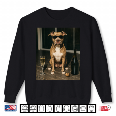 Sweatshirt Vintage Pitbull Drinking Champagne Sunglasses Dog Lover Shirt