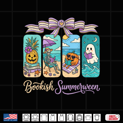 Design Summerween Beach Reading Ghost Pumpkin Skeleton Book Lover Shirt