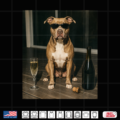 Design Vintage Pitbull Drinking Champagne Sunglasses Dog Lover Shirt