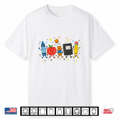 Back To School Supplies Cute Crayon Apple Pencil Teacher Kid Shirt
