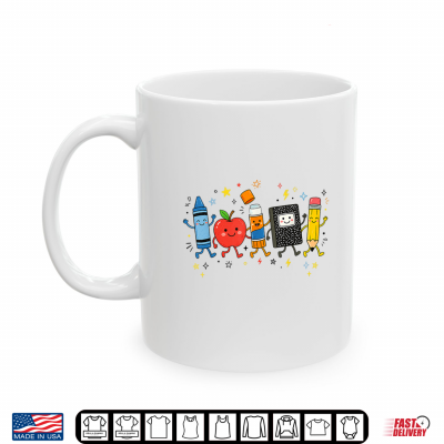 Mug Back to School Supplies Cute Crayon Apple Pencil Teacher Kid Shirt