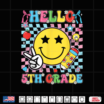 Design Hello 5th Grade Team Smile Face Back to School Student Kids Shirt