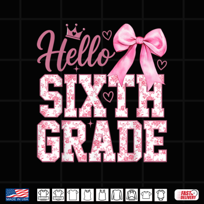Design Hello 6th Grade Bow Teacher Back to School Sixth Grade Shirt