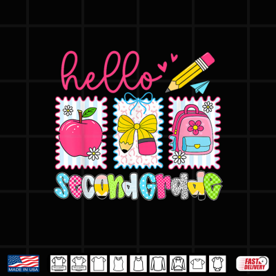 Design Preppy Hello Second Grade Team Back to School Teachers Kids Shirt