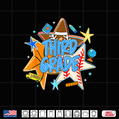 Design Retro Back to School Stars Team Sports Third Grade Kid Shirt