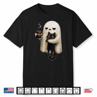 Ghost Cat Spooky Black Cat Funny Halloween Coffee Lover Shirt