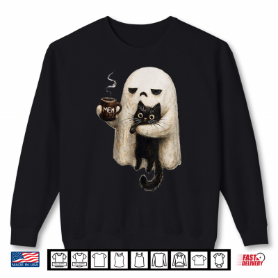 Sweatshirt Ghost Cat Spooky Black Cat Funny Halloween Coffee Lover Shirt
