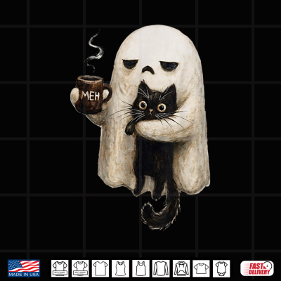 Design Ghost Cat Spooky Black Cat Funny Halloween Coffee Lover Shirt