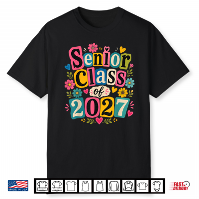 Retro Senior 27 Class Of 2027 Groovy Floral Graduation Shirt