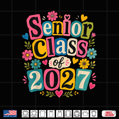 Design Retro Senior 27 Class of 2027 Groovy Floral Graduation Shirt