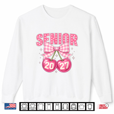 Sweatshirt Senior 2027 Pink Coquette Bow Cherries Class of 27 Girls Shirt