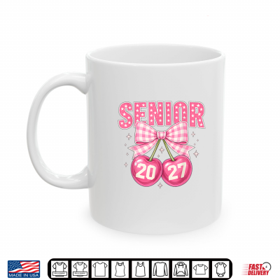 Mug Senior 2027 Pink Coquette Bow Cherries Class of 27 Girls Shirt