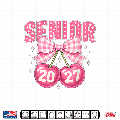 Design Senior 2027 Pink Coquette Bow Cherries Class of 27 Girls Shirt