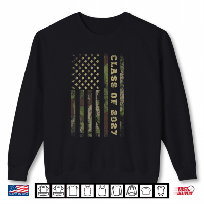 Sweatshirt Camo Camouflage Class of 2027 USA US Flag Grunge Distressed Shirt