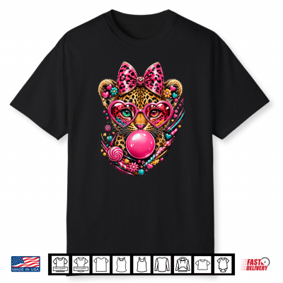 Coquette Bow Leopard Blowing Bubble Gum Shirt