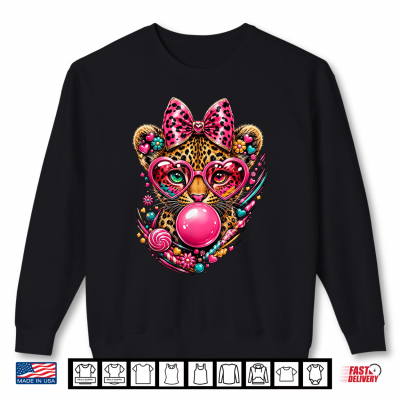 Sweatshirt Coquette Bow Leopard Blowing Bubble Gum Shirt