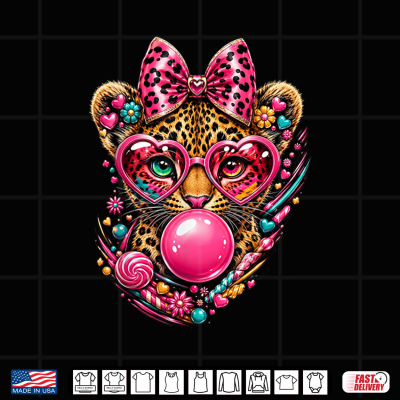Design Coquette Bow Leopard Blowing Bubble Gum Shirt