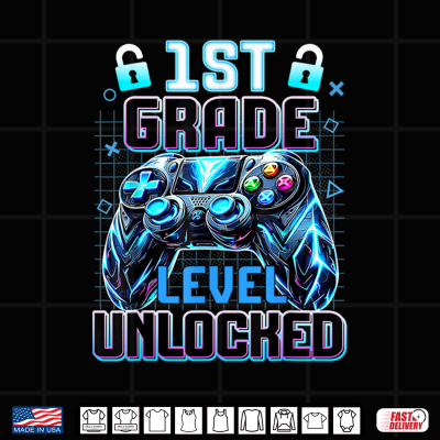 Design First Grade 1st Level Unlocked First Day Back to School Game Shirt
